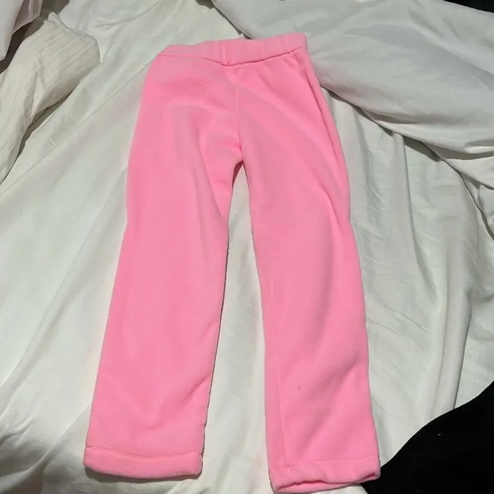Children’s Place 7/8 fleece pink and black elastic waist pants nwt